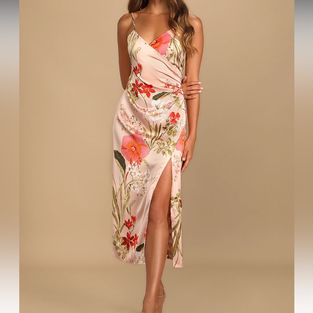 Lulu's Pink and Red Floral Midi Dress